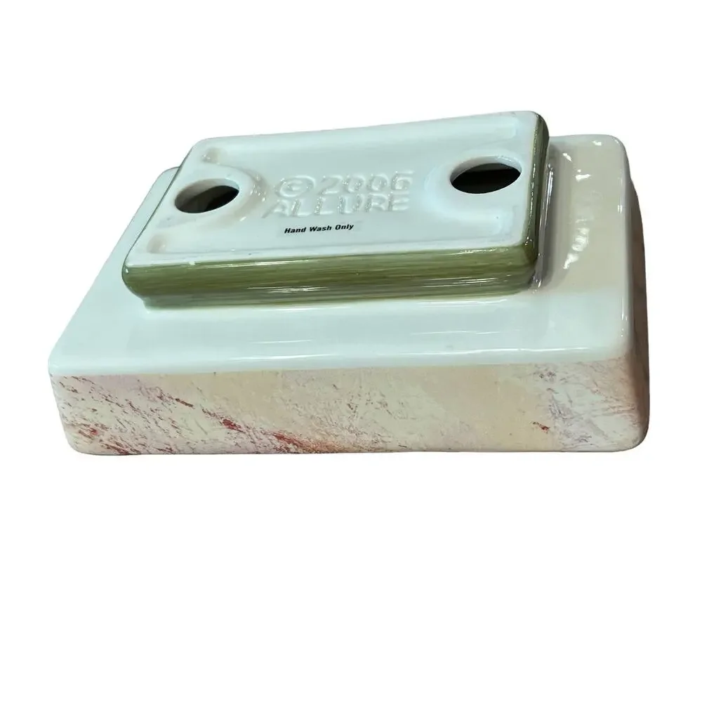 Y2K Allure Ceramic Love‎ Quote on Soap Dish Pink Green Beige Bathroom Decor 2006